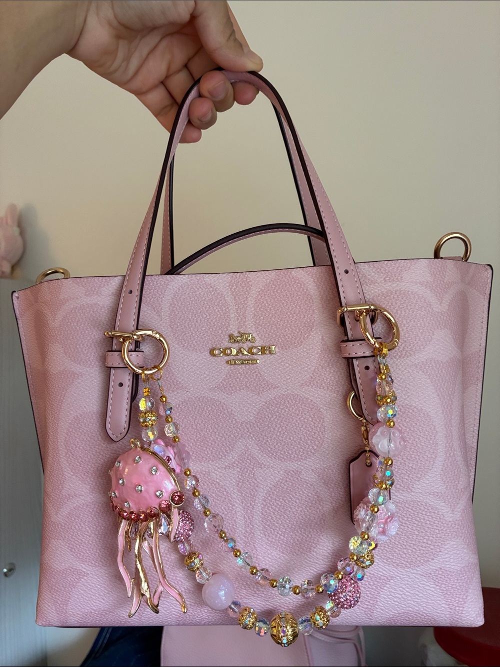 Pink Jeweled Jellyfish Charm Bag Chain